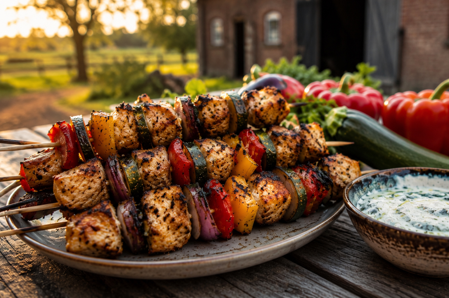 Kipspiesjes met groenten van de BBQ van Vanstijns