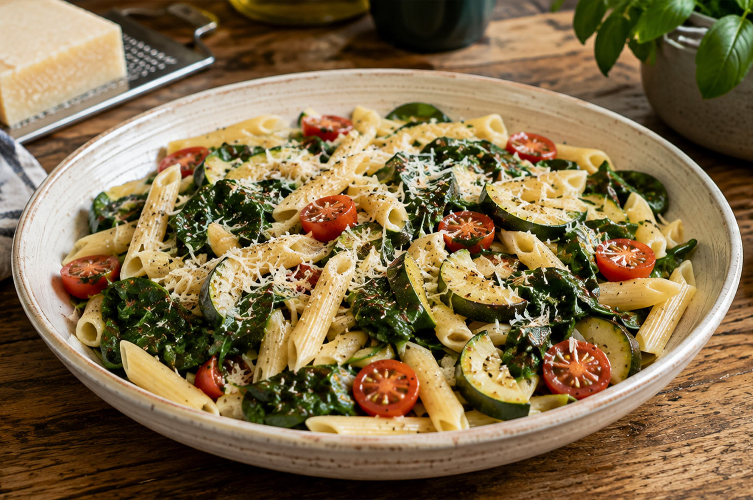 Zomerse spinaziepasta met tomaat en courgette van VanStijns